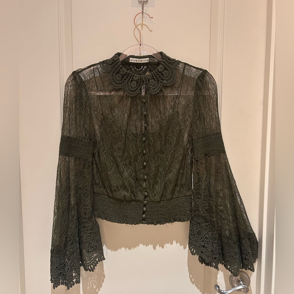 Alice + Olivia Lace Blouse - Dark Olive